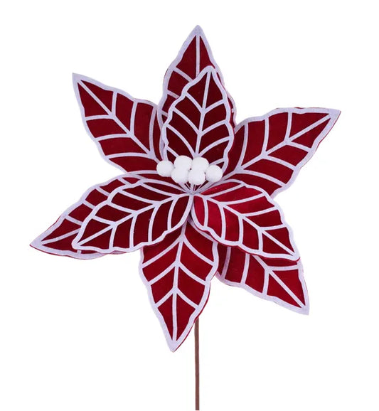 23"L x 14"Dia Velvet/Felt Poinsettia-Red/White-XS419634