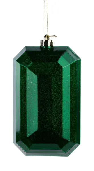 8"L x 5"W Glitter Rectangle Gem Orn-Emerald Green-XJ717206