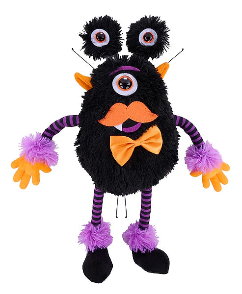 15.25"H PLUSH MONSTER W/BOWTIE DECOR- BLACK/ORANGE/PURPLE- HH403966