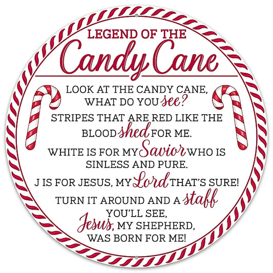 12"DIA LEGEND OF THE CANDY CANE SIGN- WHITE/RED/BLACK- MD177654