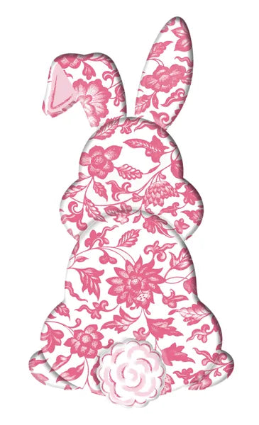 15"H X 7.9"L CHINOISERIE BUNNY BOTTOM- WHITE/PINK/DARK PINK- MD1543K8