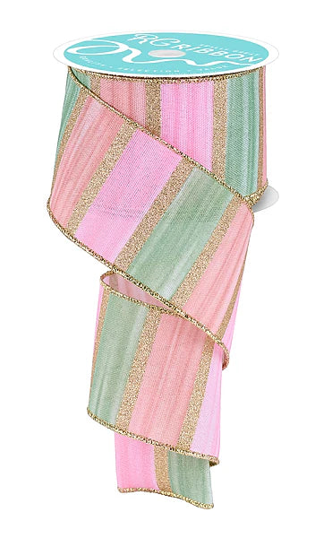 2.5"X10YD WATERCOLOR STRIPES- WHT/PEACH/SAGE/PINK/GOLD- RGH1388MR