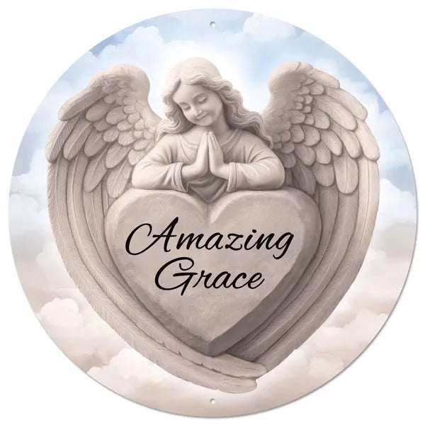 12"Dia Amazing Grace/Angel Sign-Beige/Lt Blue/Black-MD1669