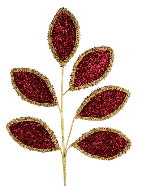 28"L VGLITTER/LACE LEAF SPRAY, X6 LEAVES- BURGUNDY/GOLD- XS249905
