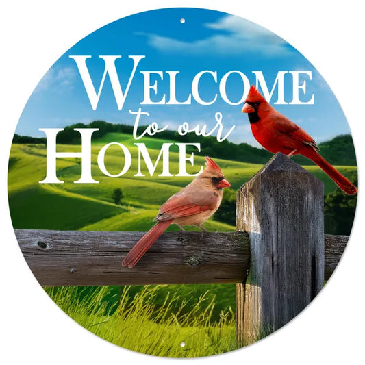 12"Dia Welcome Home W/Cardinals Sign-Orange/Brown/Blue-MD1683