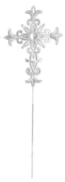2 ASST 9"H LEAF-FLARED CROSS PICK-SILVER PAINTED-XP100827
