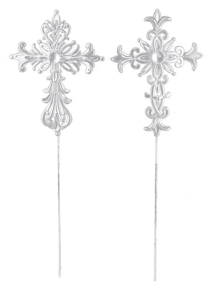 2 ASST 9"H LEAF-FLARED CROSS PICK-SILVER PAINTED-XP100827
