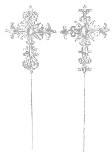 2 ASST 9"H LEAF-FLARED CROSS PICK-SILVER PAINTED-XP100827