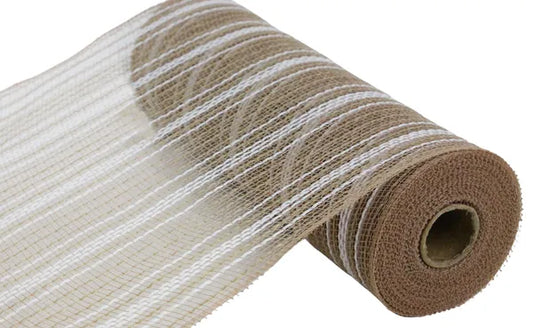 10.25" x 10yd Farmhs Stripe Faux Jute Mesh-Natural/White-RY834448