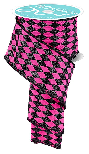 2.5"X10YD GLITTER HARLEQUIN- FUCHSIA/BLACK- RGH151583