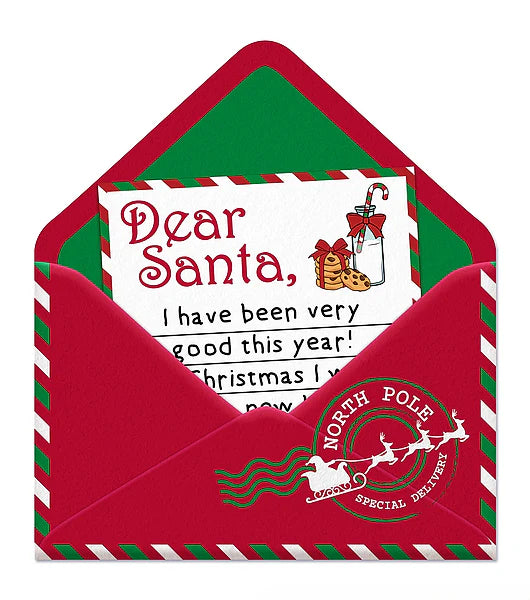 11.25"H X 10"L DEAR SANTA OPEN ENVELOPE- RED/EMERALD/WHT/BLCK/BRWN- MD177083