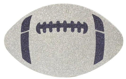 12"W X 7.25"H GLITTER FOOTBALL-SILVER/NAVY BLUE-MD0272N6