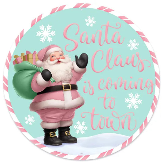 12"Dia Santa Is Coming To Town Sign-Ice Blue/Lt Pink/Mint-MD1680C6