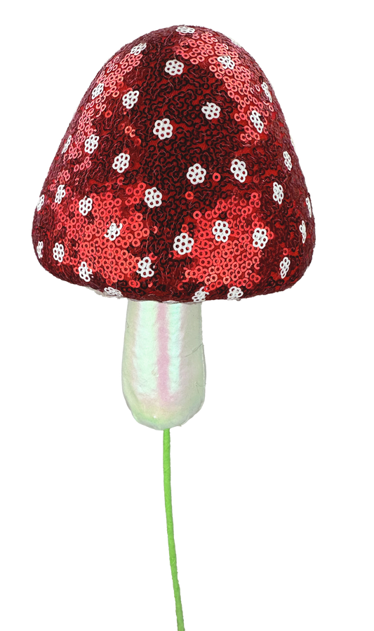 Sequin Polkadot Mushroom Pick H20xDIA5 - 63729RD