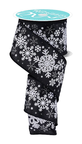 2.5"X10YD SNOWFLAKES- BLACK/WHITE/SILVER- RGH121202
