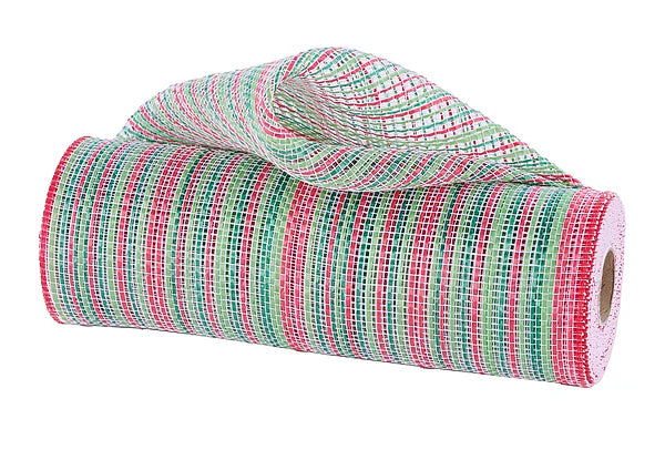 10"X10YD VERTICAL MULTICOLOR STRIPE MESH- RED/LIME/EMERALD/WHITE- RE1369XX
