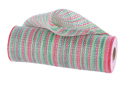 10"X10YD VERTICAL MULTICOLOR STRIPE MESH- RED/LIME/EMERALD/WHITE- RE1369XX