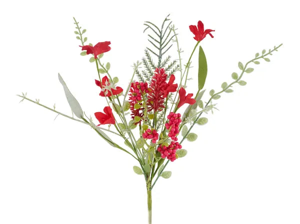 12"L Fabric Flower/Eva Leaf/Beads Bush-Red-FH812524