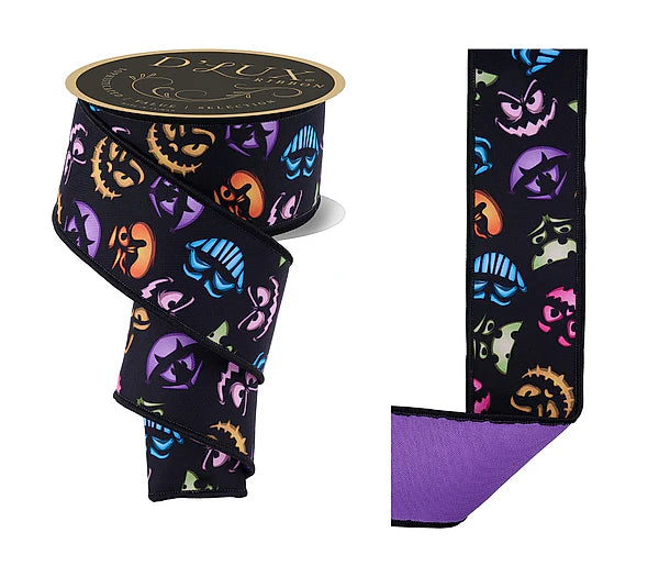 2.5"X10YD PUMPKIN SCARY FACES/FUSED- BLACK/MULTI- LX126802