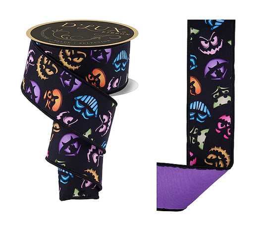 2.5"X10YD PUMPKIN SCARY FACES/FUSED- BLACK/MULTI- LX126802
