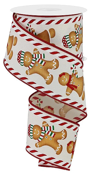 2.5"X10YD GINGERBREAD BOY/GIRL/CANDY- IVORY/RED/GREEN/BROWN- RGE158245