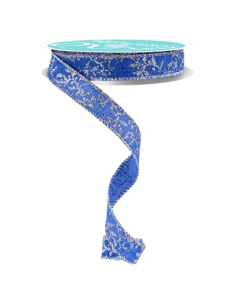 5/8" x 10yd Glitter Mini Leaf Vines-Royal Blue/Silver-RGF13956W