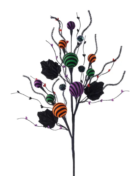 24"L Stripe Ball/Berry Pip/Vine Spray-Black/Orange/Purple/Lime-HH1401Y4
