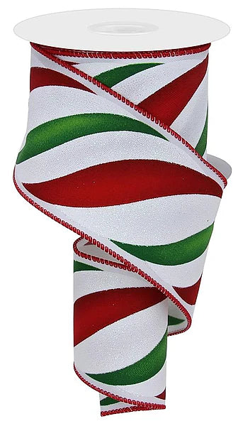 2.5"X10YD SWIRL CANDY STRIPE- WHITE/RED/GREEN- RGE1049E9