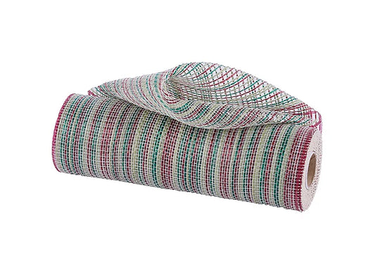 10"X10YD VERTICAL MULTICOLOR STRIPE MESH- BURGUNDY/SAGE/HUNTER/CRM- RE1369YH