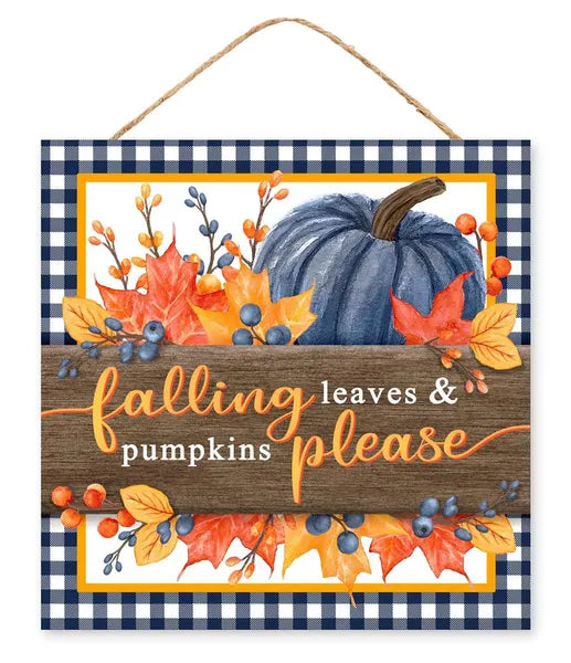 10"Sq Falling Leaves &amp; Pumpkins Please-Navy/Smoke Blue/Org/Brown/Wht-AP7216