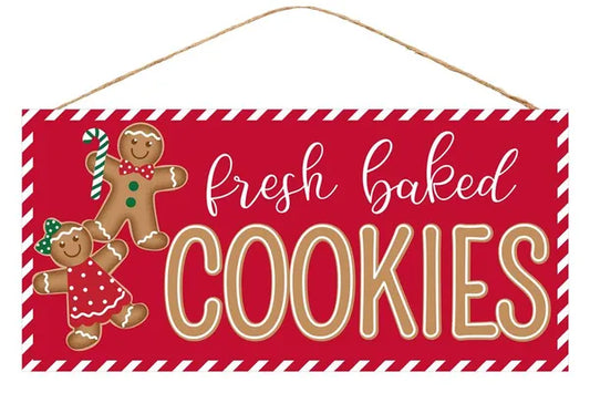 12.5"L x 6"H "Fresh Baked Cookies" Sign-Red/Brown/White- AP8726