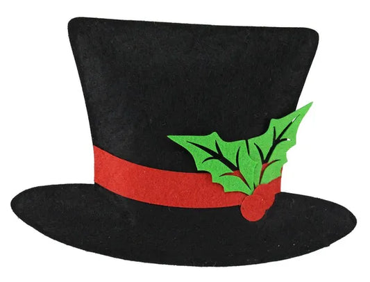 12"W x 8.5"H Snowman Hat-Black/Red/Green-XN5869