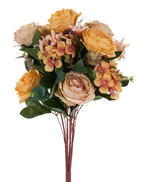 22"L FABRIC CABBAGE ROSE BUSH X5-YELLOW/VANILLA-FB1954A8