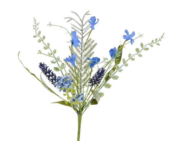 12"L Fabric Flower/Eva Leaf/Beads Bush-Tt Blue-FH812546