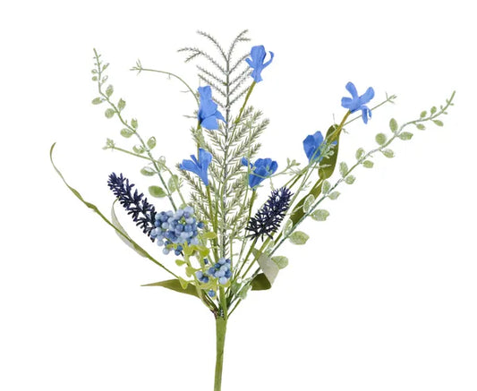 12"L Fabric Flower/Eva Leaf/Beads Bush-Tt Blue-FH812546