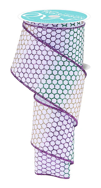 2.5"X10YD GLITTER HONEYCOMB- WHITE/MARDI GRAS- RGH141727