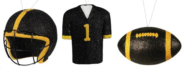 3 ASST FOOTBALL/HELMET/JERSEY ORNAMENT-BLACK/YELLOW-MS1300E3