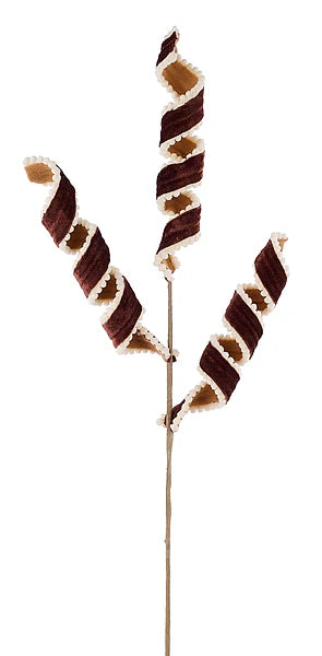 27"L VELVET/SNOWBALL CURLY RIBBON SPRAY- LT BROWN/DK BROWN/IVORY- XS1562F2
