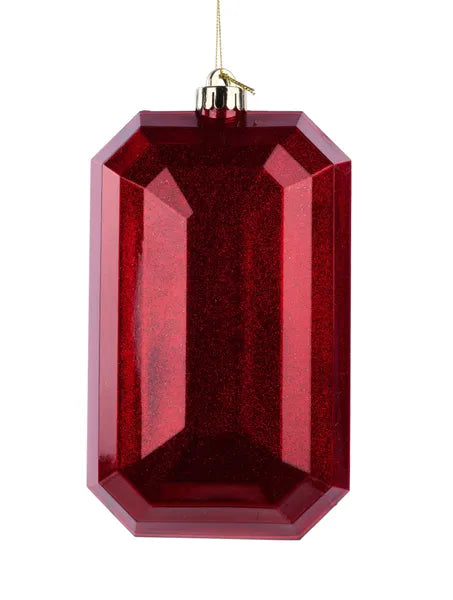 8"L x 5"W Glitter Rectangle Gem Orn-Red-XJ717224
