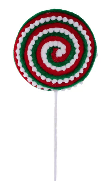 15.25"L Velvet/Snowball/Striped Lollipop-Red/White/Emerald Green-XC120036
