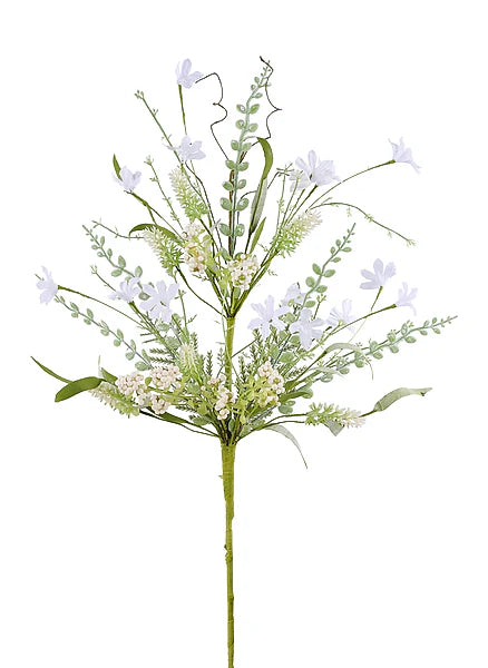 24"L FABRIC FLOWER/EVA LEAF/BEADS SPRAY- WHITE- FH807127