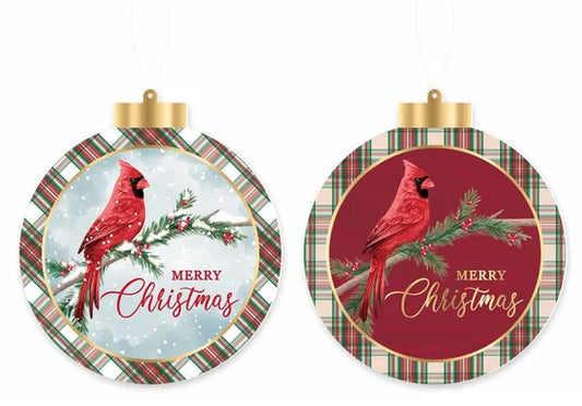 2 Asst Dbl-Sided Christmas Cardinal Orn-LT BL/RD-XJ0056