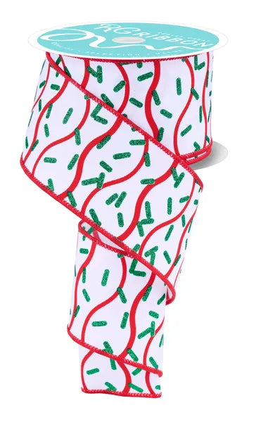 2.5" x 10yd Wavy Stripe W/Sprinkles-White/Red/Emerald-RGH101367