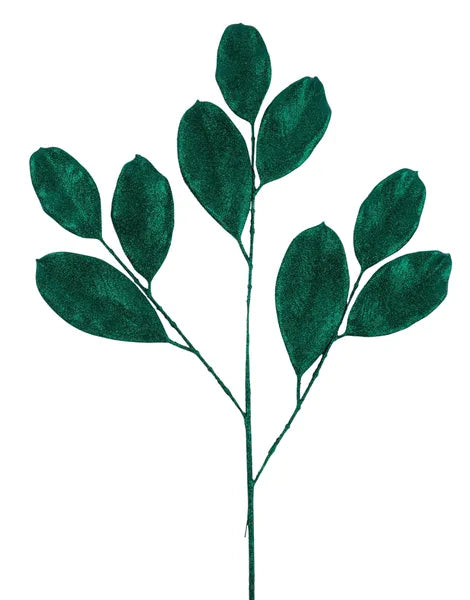 20.5"L Glitter Magnolia Leaf Spray-Hunter Green-XS250812
