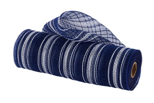 10.25" x 10yd Farmhs Stripe Faux Jute Mesh- Navy Blue/Cream-RY8344B7