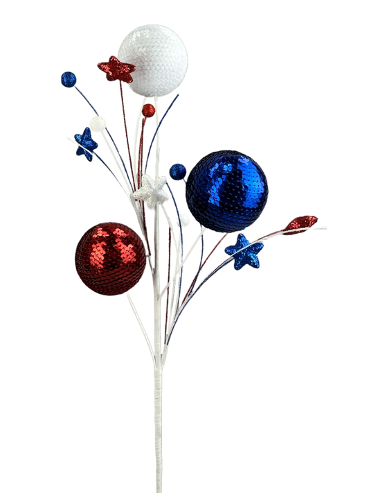 Patriotic Red, White and Blue Sequin Ball Spray x 3 H26 - 74229RWB