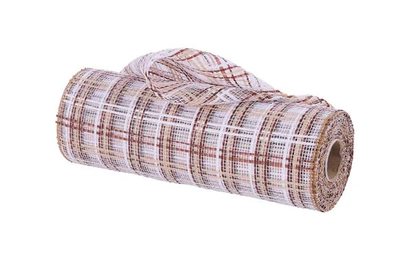 10"X10YD PLAID MESH-WHITE/BROWN/NATURAL-RE13843R