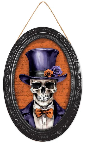 13"H x 9"L Mdf Skeleton Portrait Sign-Purple/Orange/Black-AP7414C3