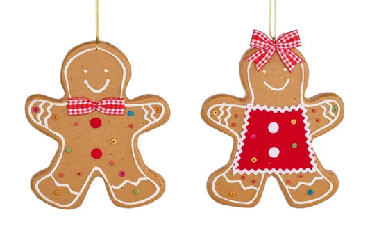 2 Asst 7" x 8" Gingerbread Boy & Girl Orn-Beige/Red/White-XJ5559