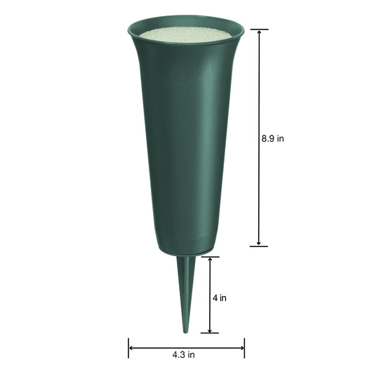 12.9" Cemetery Green Plastic Cone Vase W/Removeable spike-Green-RSFCV12U